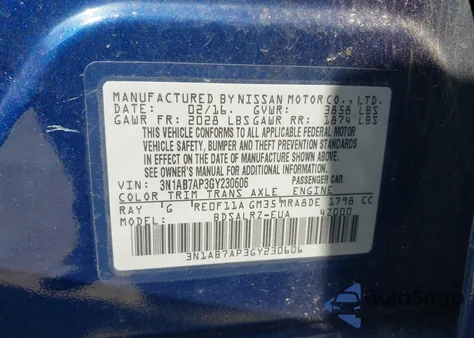 2016 Nissan Sentra Sr из США, поврежденный, VIN 3N1AB7AP3GY230606